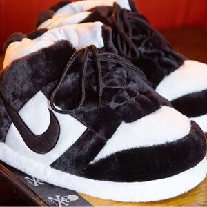 Nike Black and White Plush Slippers